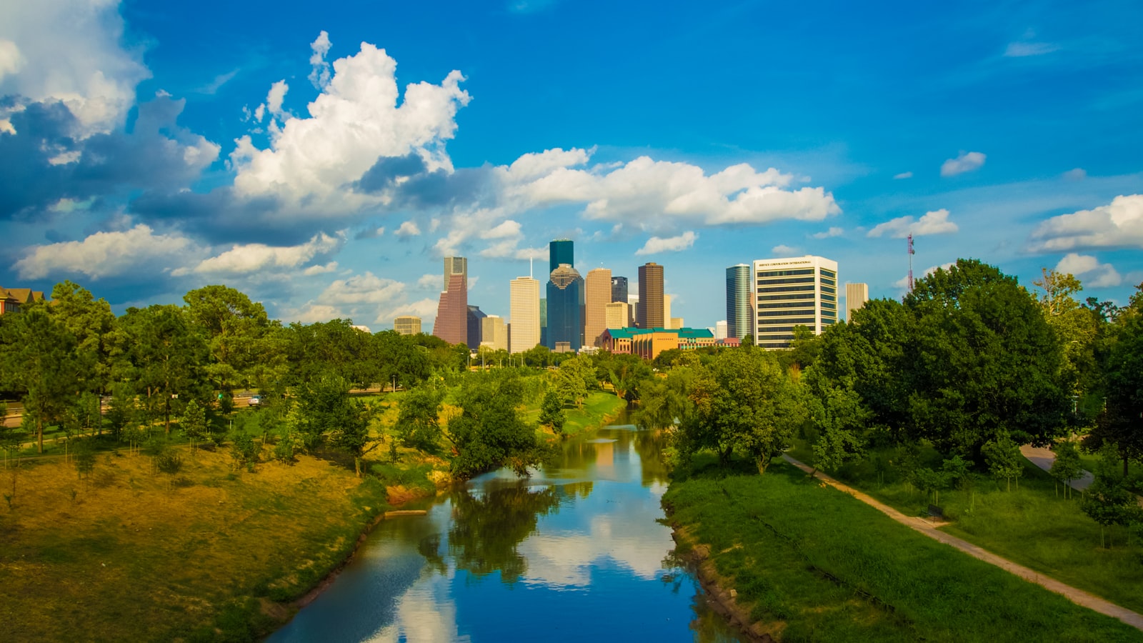 Houston park + skyline — sell-side prep